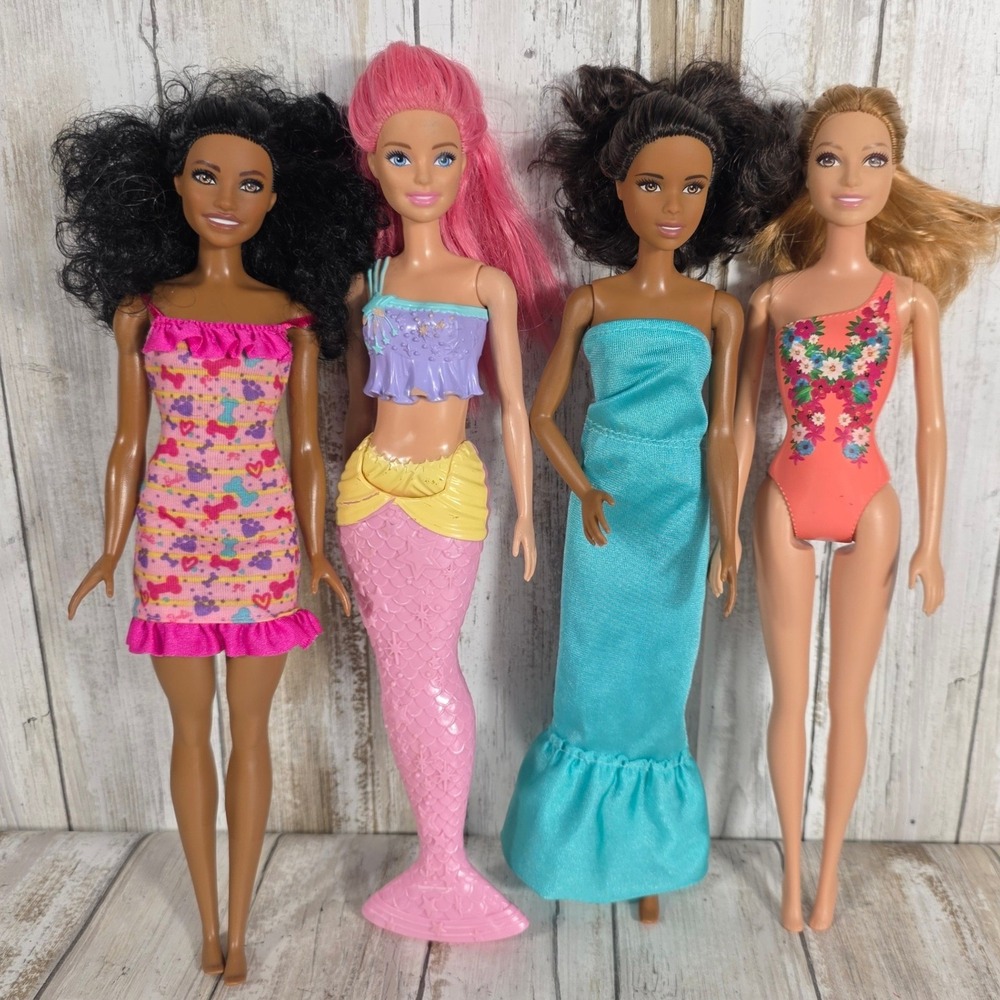 Mattel Barbie Doll Lot of 4 Mermaid Dreamtopia Fashionista Gown Swimsuit Diverse